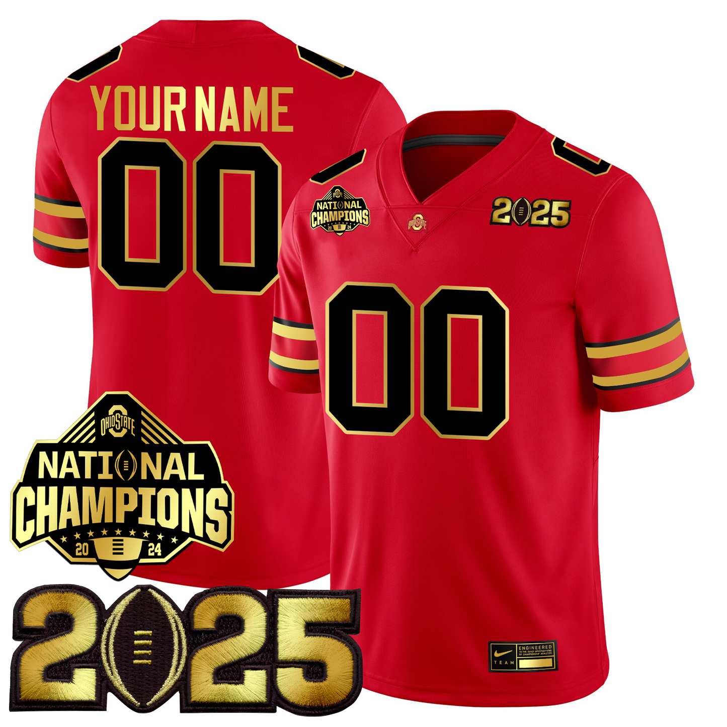 Men's O.State Buckeyes Gold Edition Jersey - CFP Final + National Champions Patch
