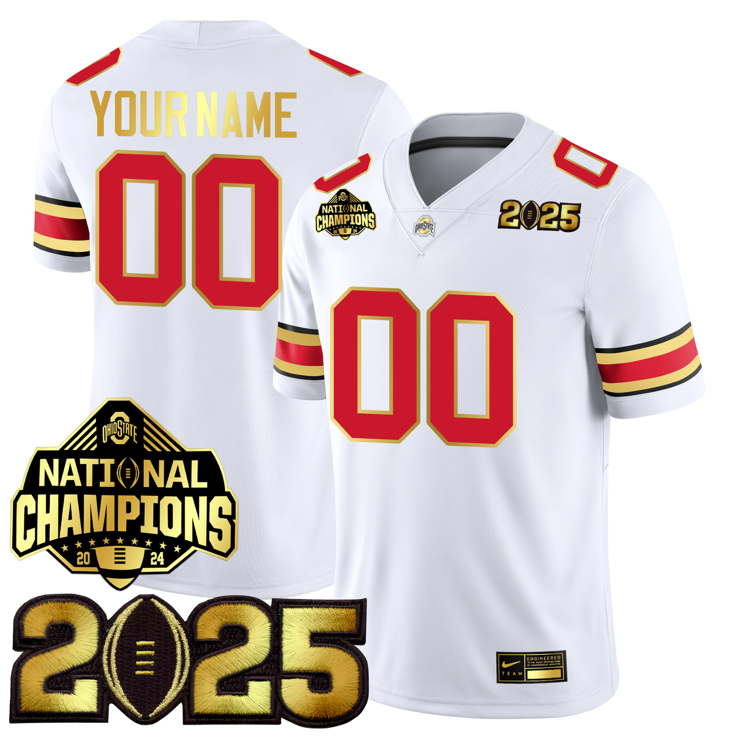 Men's O.State Buckeyes Gold Edition Jersey - CFP Final + National Champions Patch