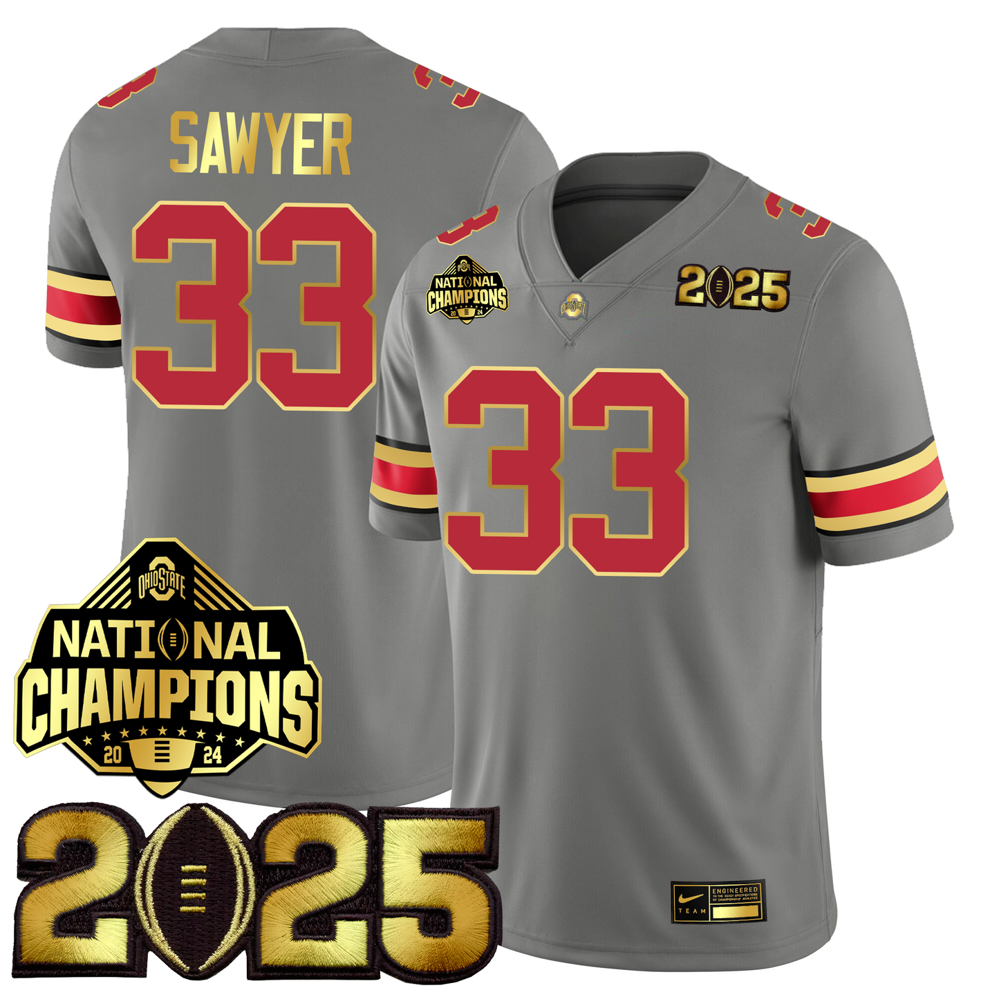 Men's O.State Buckeyes Gold Edition Jersey - CFP Final + National Champions Patch