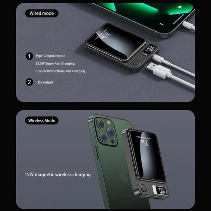 Magnetic Wireless Power Bank 22.5W – Fast Charging & LED Display - 10000mAh
