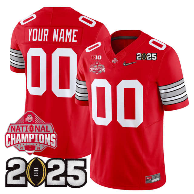 Men's O.State Buckeyes "Heritage Stripe" Jersey - 2025 CFP Final + 2024 National Champions Patch