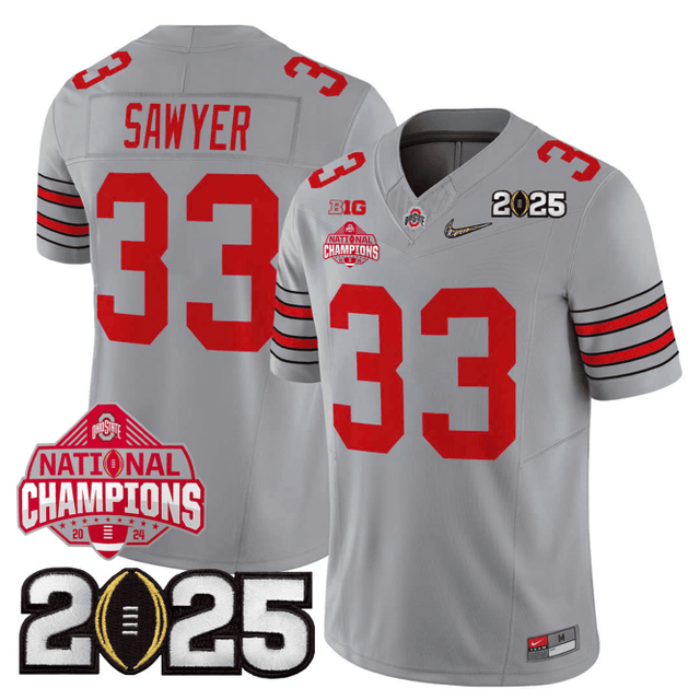 Men's O.State Buckeyes "Heritage Stripe" Jersey - 2025 CFP Final + 2024 National Champions Patch