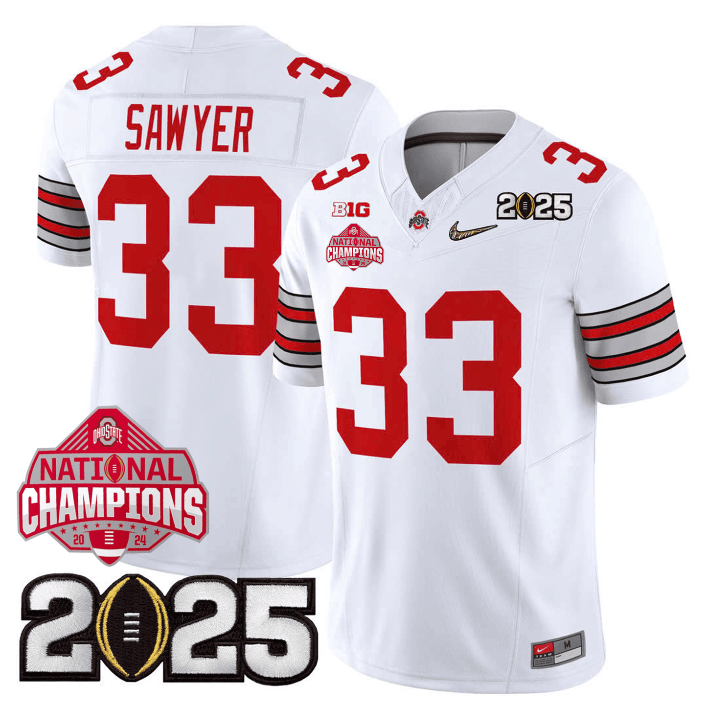 Men's O.State Buckeyes "Heritage Stripe" Jersey - 2025 CFP Final + 2024 National Champions Patch