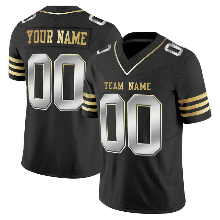 Black Silver-Gold Custom Football Stitched Jersey