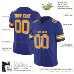 Royal Gold-White Custom Football Stitched Jersey