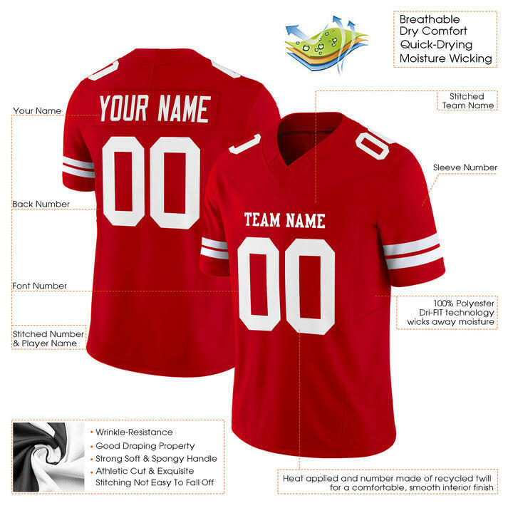 Red White Custom Football Stitched Jersey