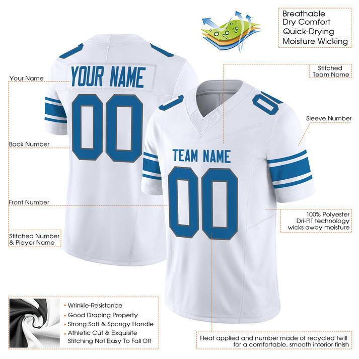 White Blue-Gray Custom Football Stitched Jersey