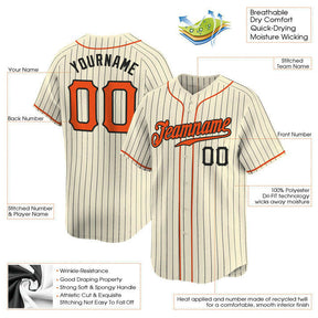 Cream Black Pinstripe Orange - Black Custom Baseball Stitched Jersey