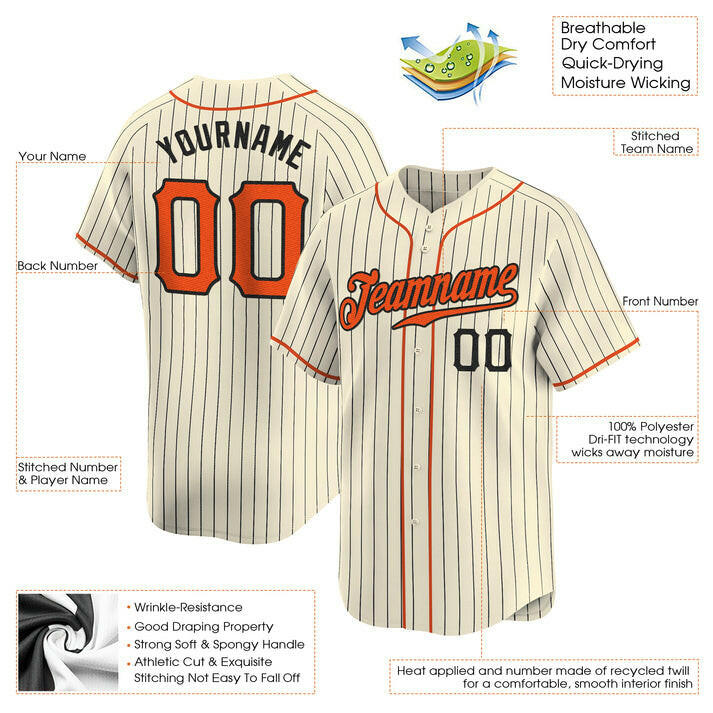 Cream Black Pinstripe Orange - Black Custom Baseball Stitched Jersey