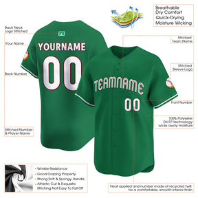 White - Green Custom Baseball Stitched Jersey