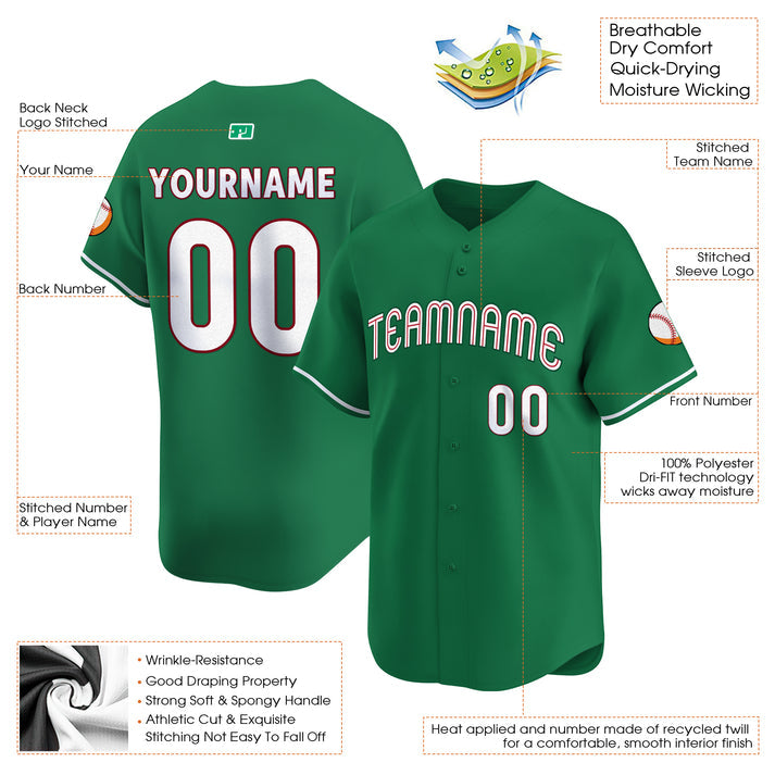 White - Green Custom Baseball Stitched Jersey