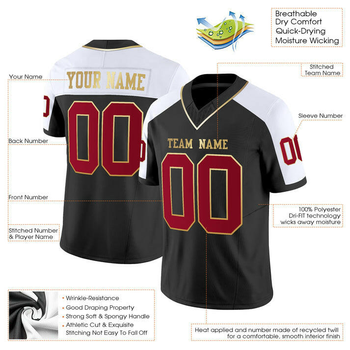 Black Alternate Red-Gold Custom Football Stitched Jersey