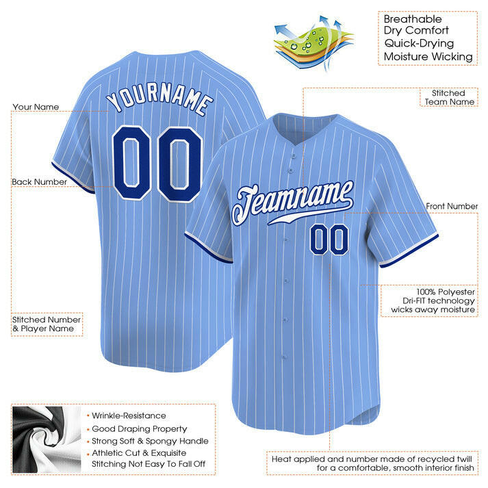 Light Blue Pinstripe White - Black Custom Baseball Stitched Jersey