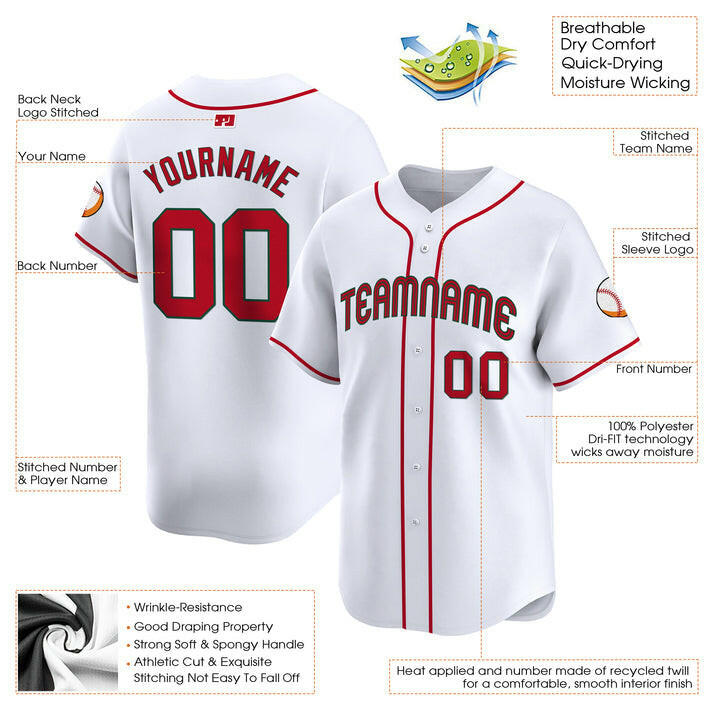 White - Red Custom Baseball Stitched Jersey