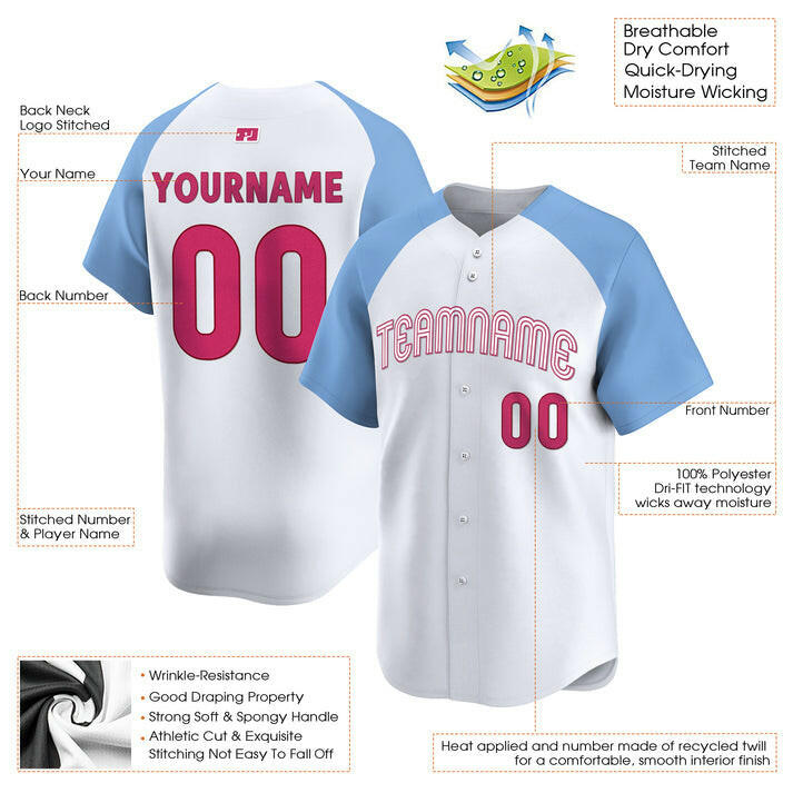 White Light Blue - Pink Custom Baseball Stitched Jersey