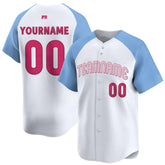 White Light Blue - Pink Custom Baseball Stitched Jersey