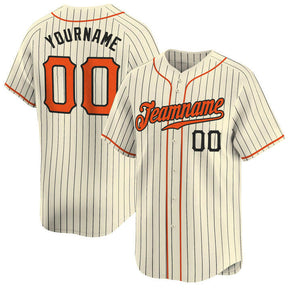 Cream Black Pinstripe Orange - Black Custom Baseball Stitched Jersey