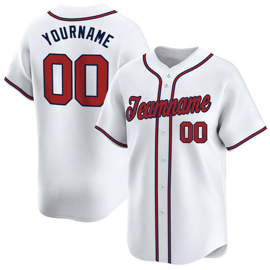 White Red - Navy Custom Baseball Stitched Jersey
