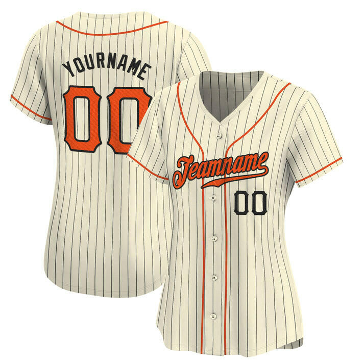 Cream Black Pinstripe Orange - Black Custom Baseball Stitched Jersey