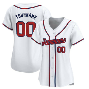 White Red - Navy Custom Baseball Stitched Jersey