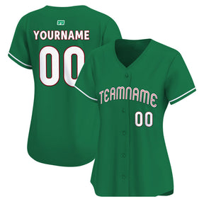 White - Green Custom Baseball Stitched Jersey