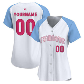 White Light Blue - Pink Custom Baseball Stitched Jersey