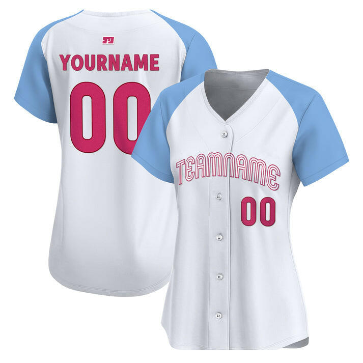 White Light Blue - Pink Custom Baseball Stitched Jersey