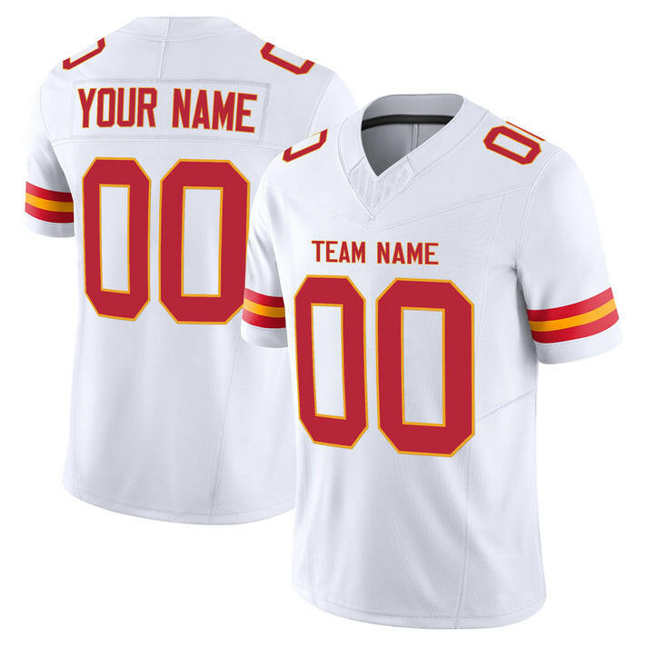 White Red-Gold Custom Football Stitched Jersey